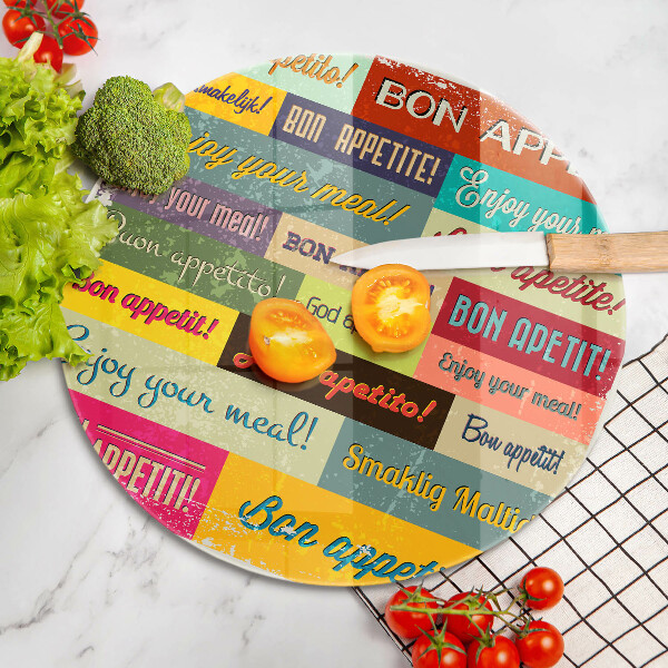 Üveg vágódeszka Feliratok Jó étvágyat nyelvek