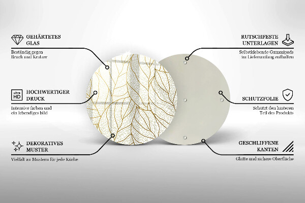 Üveg vágódeszka Line-art levelek minta
