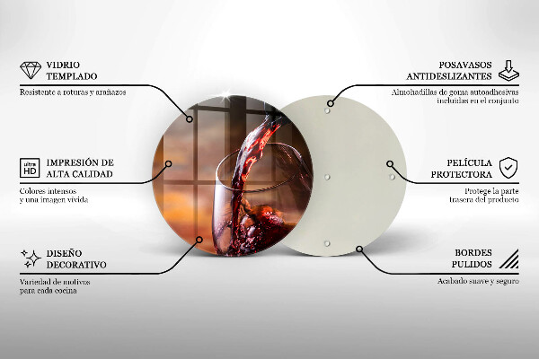 Üveg vágódeszka Vörösbor és egy pohár