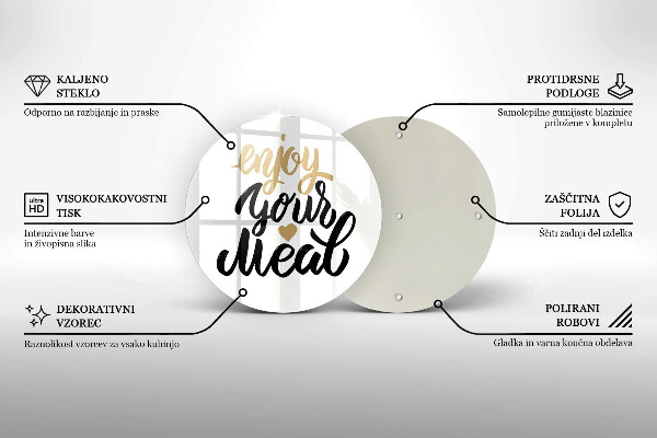 Üveg vágódeszka Felirat Enjoy your meal