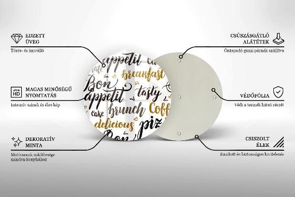 Üveg vágódeszka Bon appetit feliratok
