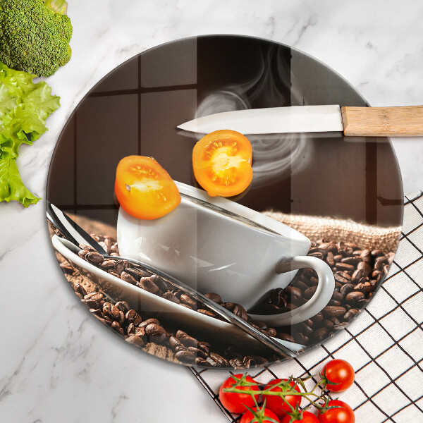 Üveg vágódeszka Kávé és egy csésze