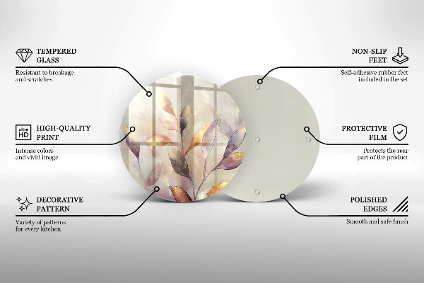 Üveg vágódeszka Festett boho levelek