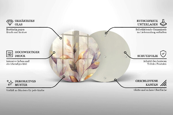 Üveg vágódeszka Festett boho levelek