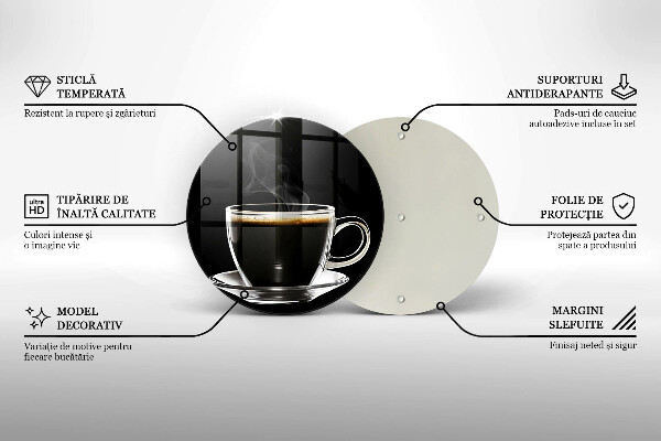 Üveg vágódeszka Egy pohár forró kávé