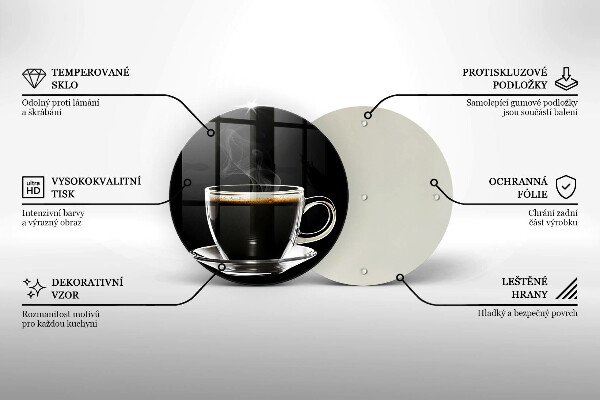Üveg vágódeszka Egy pohár forró kávé