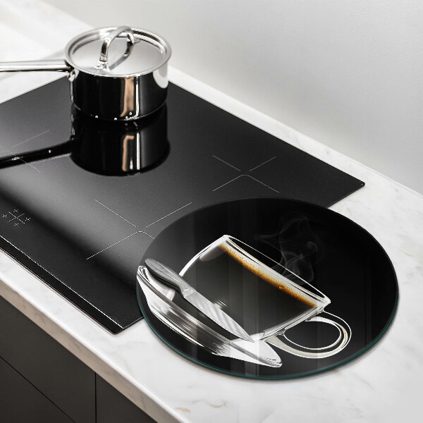 Üveg vágódeszka Egy pohár forró kávé