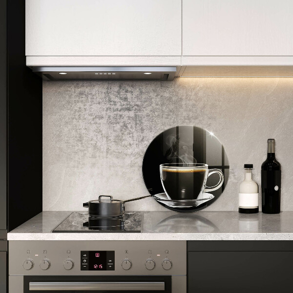 Üveg vágódeszka Egy pohár forró kávé