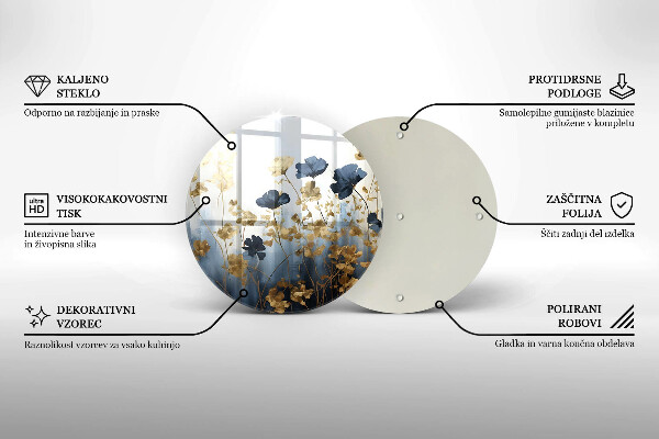 Üveg vágódeszka Kék és arany virágok