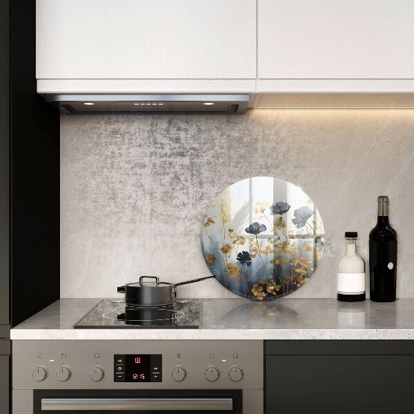 Üveg vágódeszka Kék és arany virágok