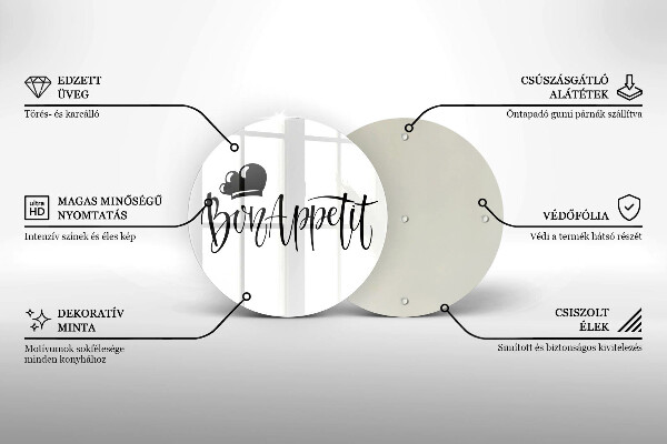 Üveg vágódeszka Bon Appetit felirat