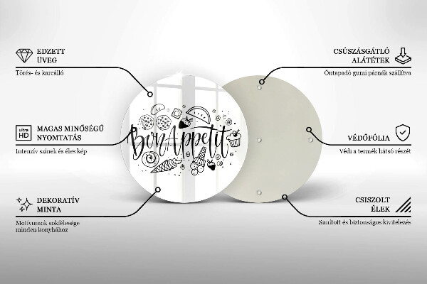 Üveg vágódeszka Bon Appetit felirat