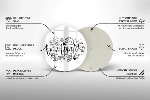 Üveg vágódeszka Bon Appetit felirat