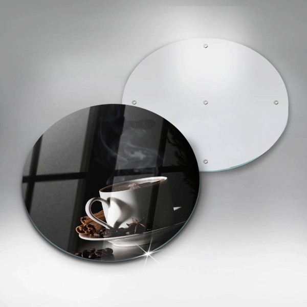 Üveg vágódeszka Egy csésze forró kávé