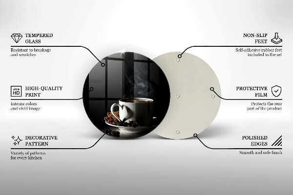 Üveg vágódeszka Egy csésze forró kávé