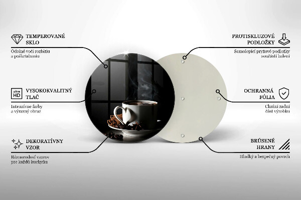 Üveg vágódeszka Egy csésze forró kávé