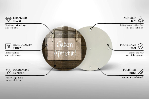 Üveg vágódeszka Guten Apetit felirat a táblákon