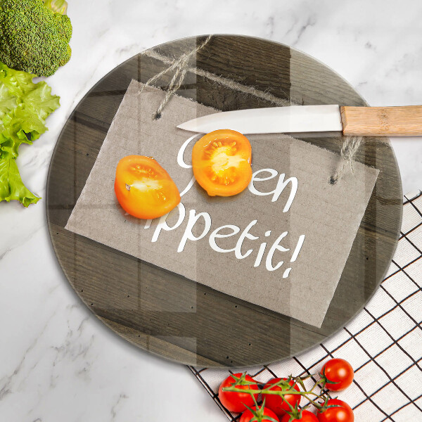 Üveg vágódeszka Guten Apetit felirat a táblákon