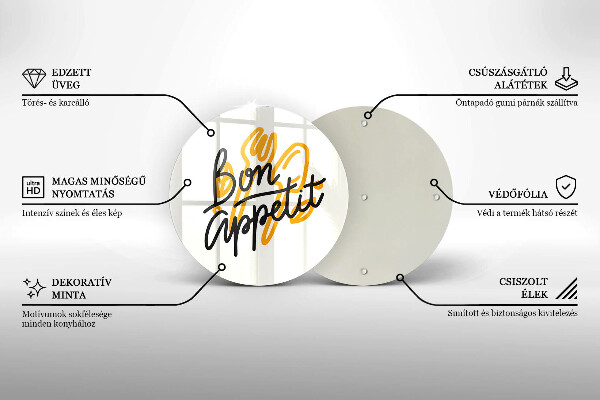 Üveg vágódeszka Bon Appetit felirat