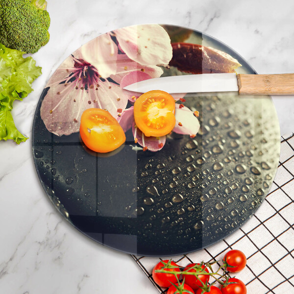 Üveg vágódeszka Virágok zen kövek