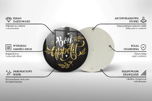 Üveg vágódeszka Bon Appetit felirat