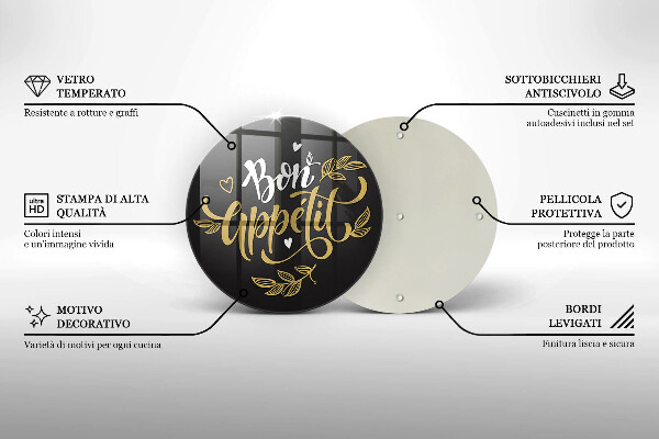 Üveg vágódeszka Bon Appetit felirat