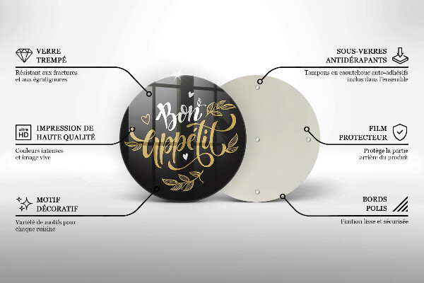 Üveg vágódeszka Bon Appetit felirat