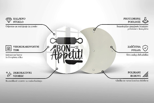 Üveg vágódeszka Bon Appetit felirat