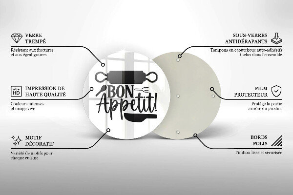Üveg vágódeszka Bon Appetit felirat