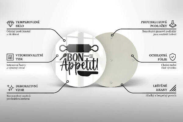 Üveg vágódeszka Bon Appetit felirat