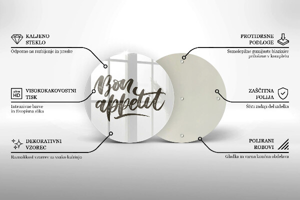 Üveg vágódeszka Bon Appetit felirat