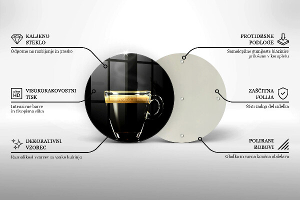 Üveg vágódeszka Egy pohár fekete kávé