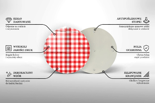 Üveg vágódeszka Piros-fehér kockás minta