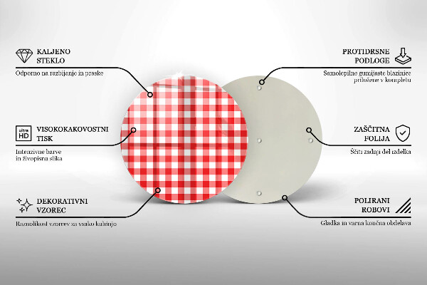 Üveg vágódeszka Piros-fehér kockás minta