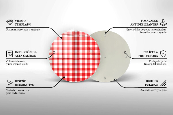 Üveg vágódeszka Piros-fehér kockás minta