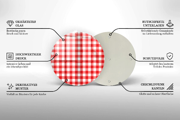 Üveg vágódeszka Piros-fehér kockás minta