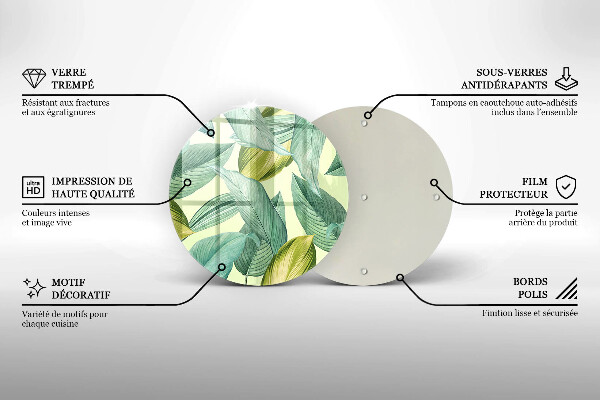 Üveg vágódeszka Zöld trópusi levelek