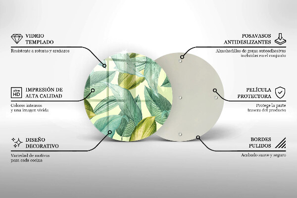 Üveg vágódeszka Zöld trópusi levelek