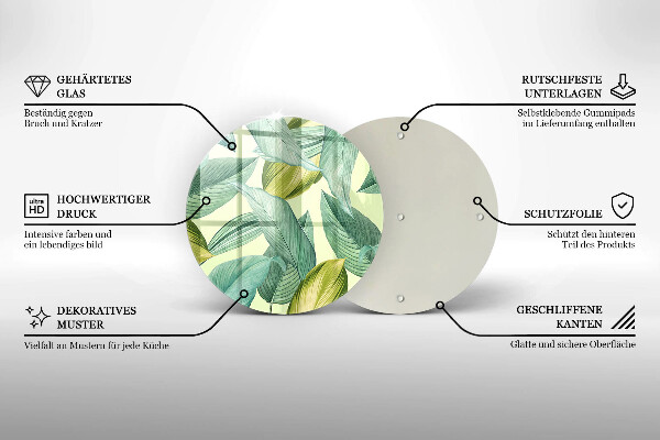 Üveg vágódeszka Zöld trópusi levelek