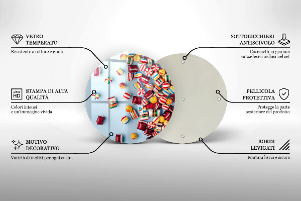 Üveg vágódeszka Színes cukorkák