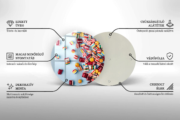 Üveg vágódeszka Színes cukorkák