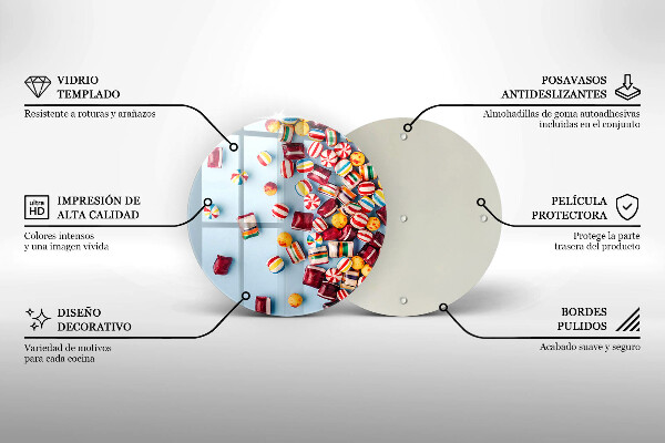 Üveg vágódeszka Színes cukorkák