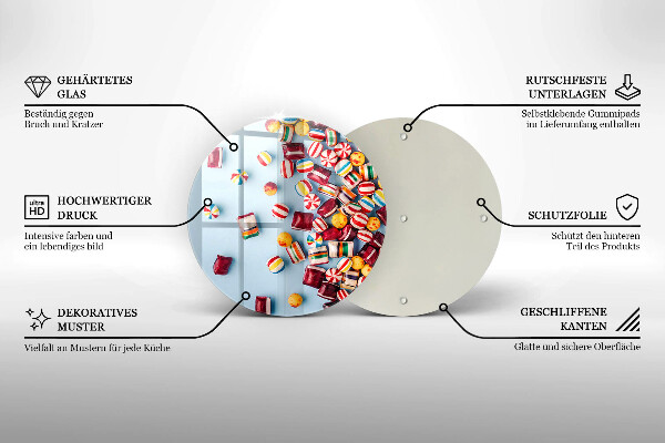 Üveg vágódeszka Színes cukorkák