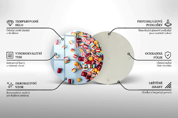 Üveg vágódeszka Színes cukorkák