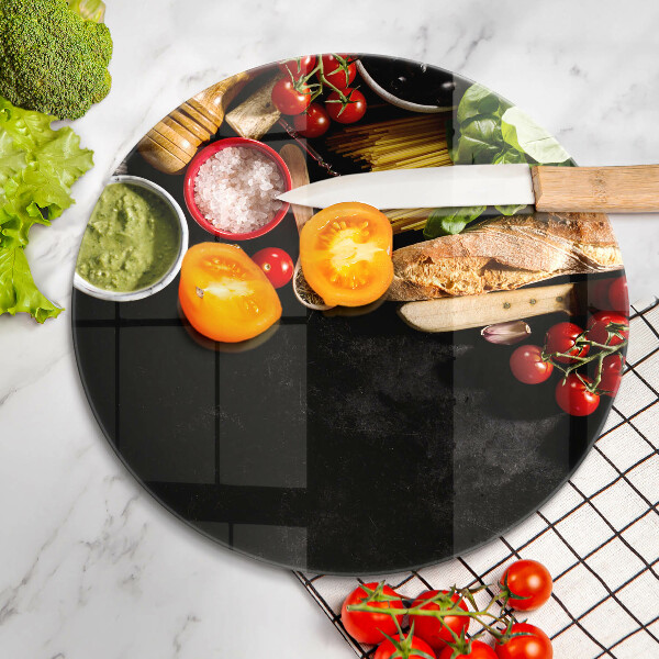 Üveg vágódeszka Olasz alapanyagok és fűszerek