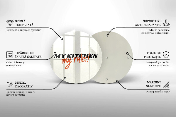 Üveg vágódeszka My kitchen my rules