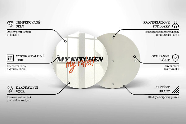 Üveg vágódeszka My kitchen my rules