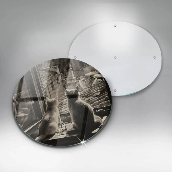 Üveg vágódeszka Macskák város és ablak