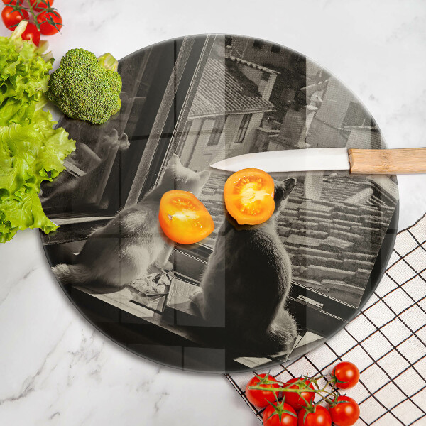Üveg vágódeszka Macskák város és ablak