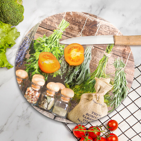 Üveg vágódeszka Gyógynövények fűszerek és fa